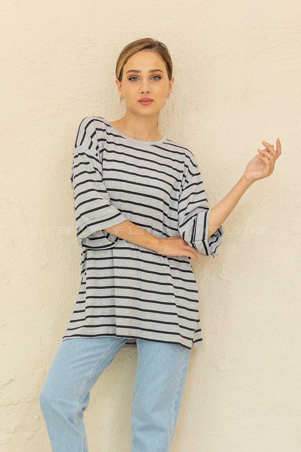 Modalamelif Çizgili T-Shirt Gri