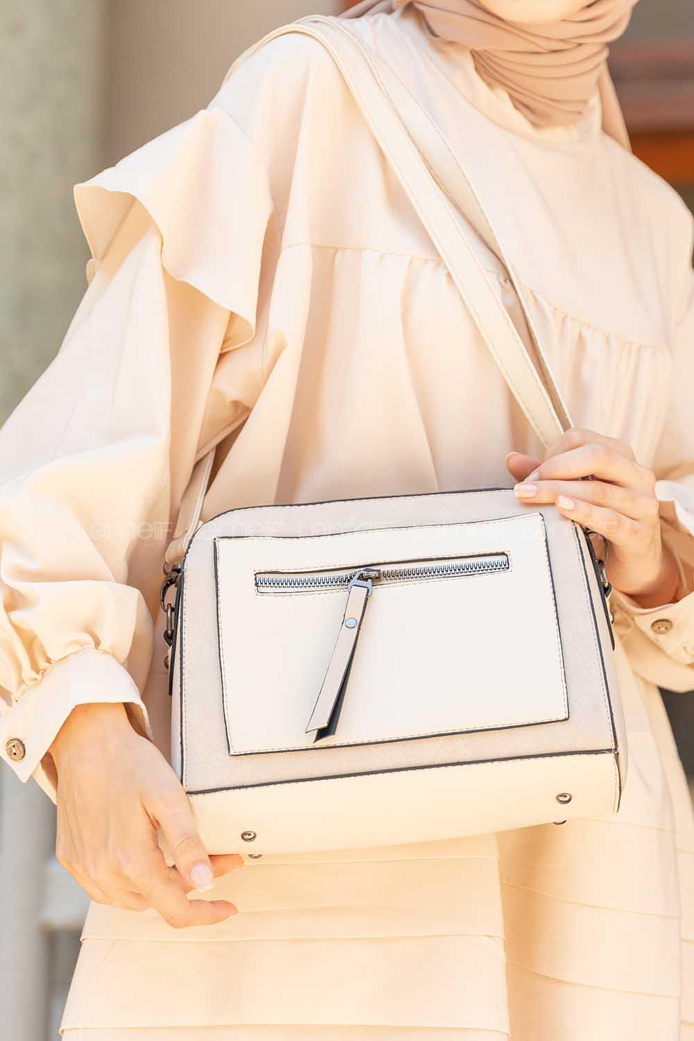 Modalamelif Deri Gönümlü Çapraz Çanta Krem