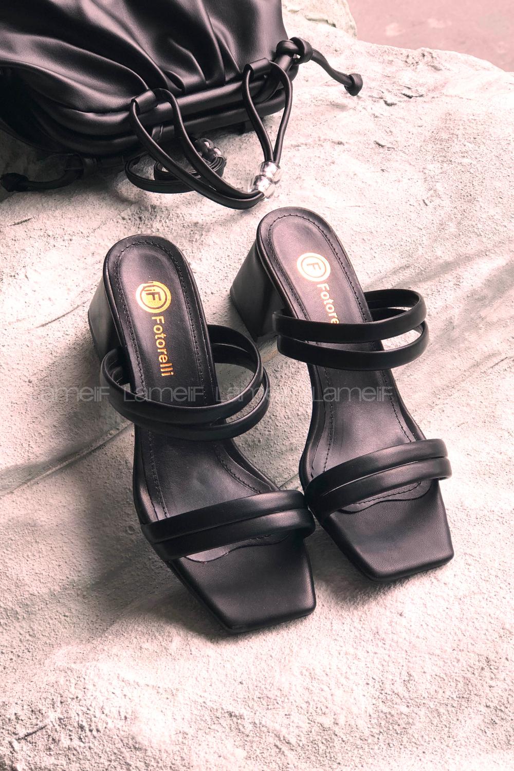 Modalamelif Deri Topuklu Sandalet Siyah