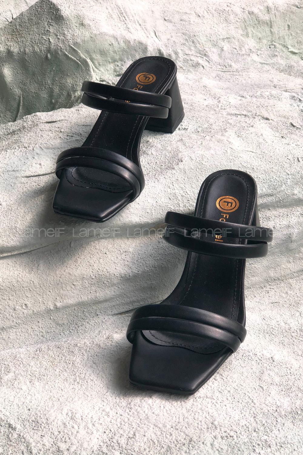 Modalamelif Deri Topuklu Sandalet Siyah