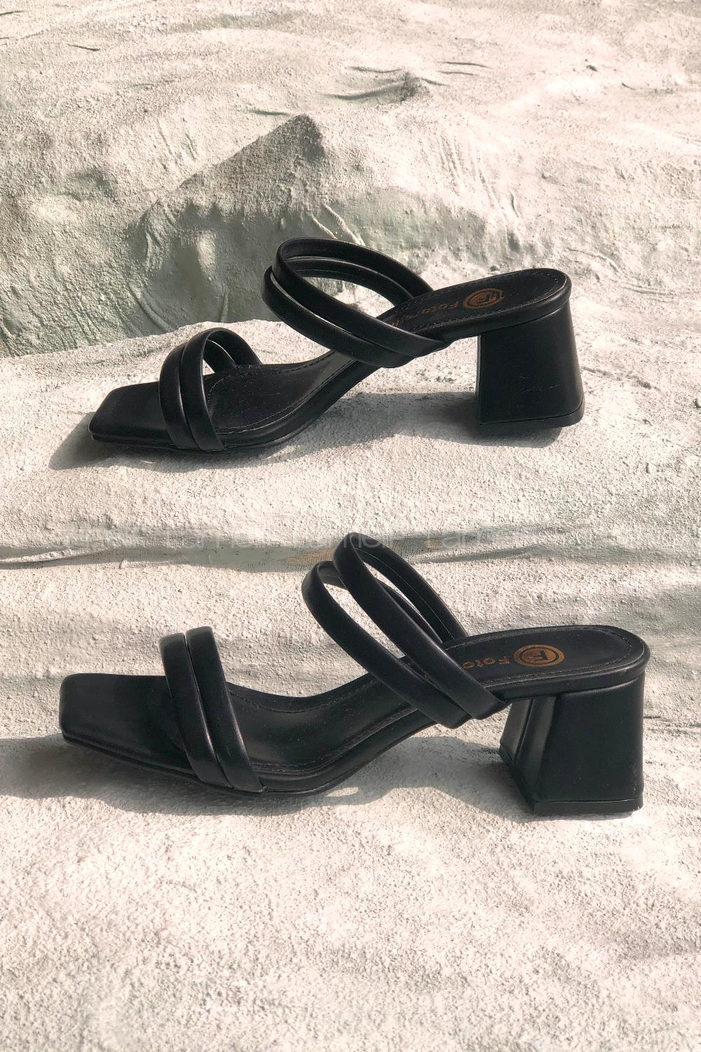 Modalamelif Deri Topuklu Sandalet Siyah