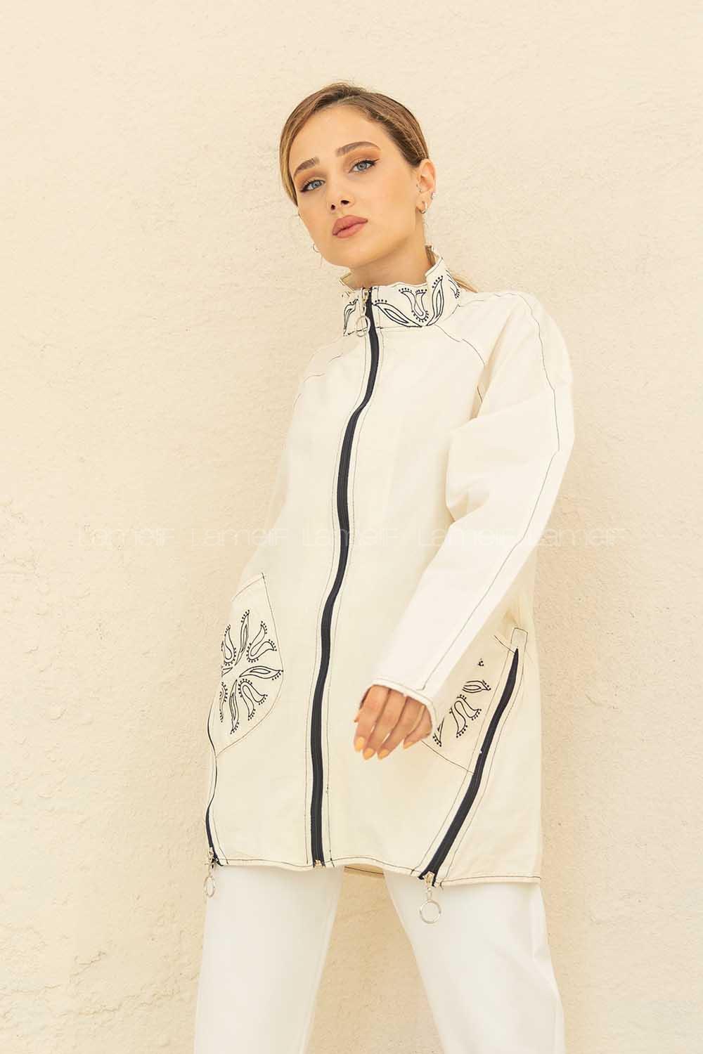 Modalamelif Fermuarlı Desenli Trenç Bej