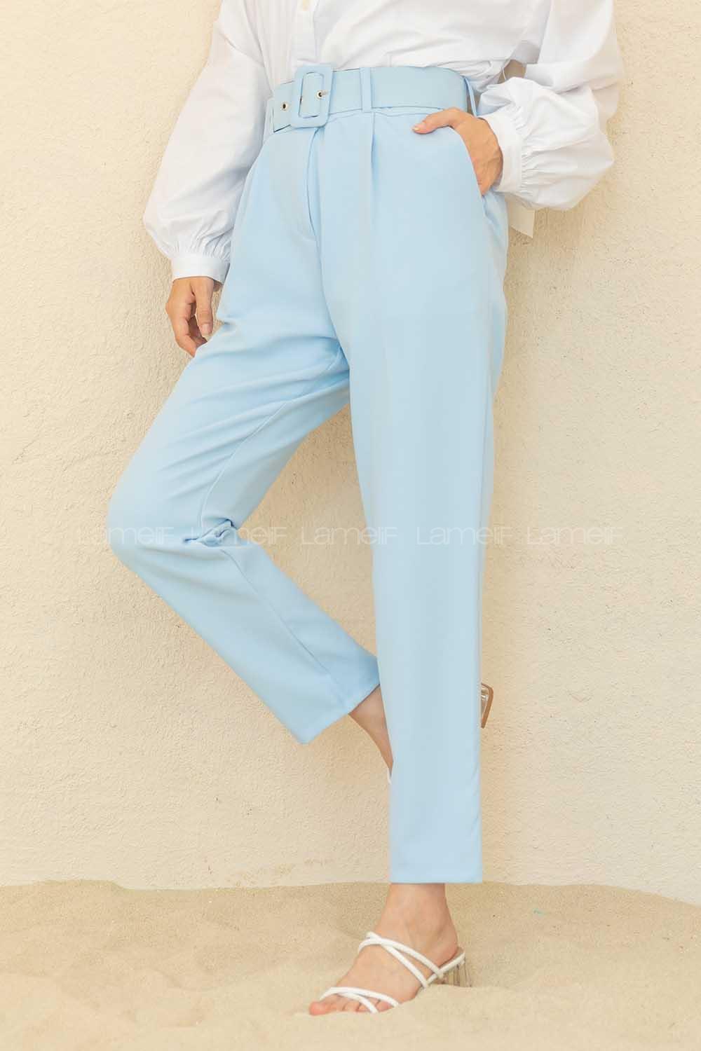 Modalamelif Geniş Kemerli Havuç Pantolon Bebe Mavisi