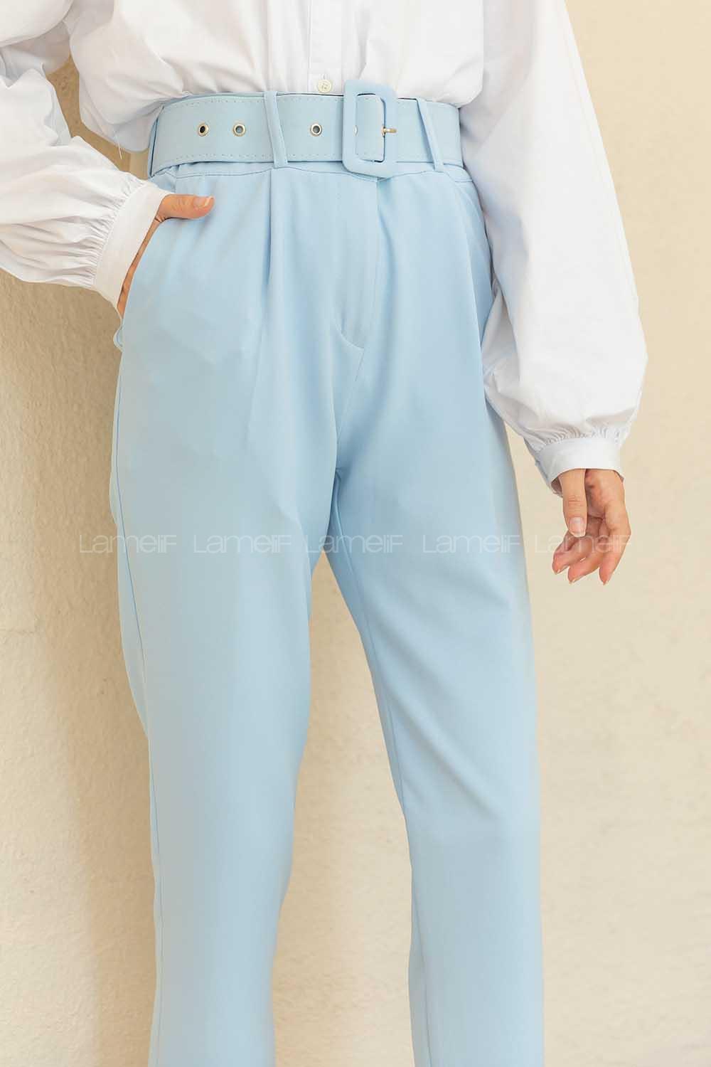 Modalamelif Geniş Kemerli Havuç Pantolon Bebe Mavisi