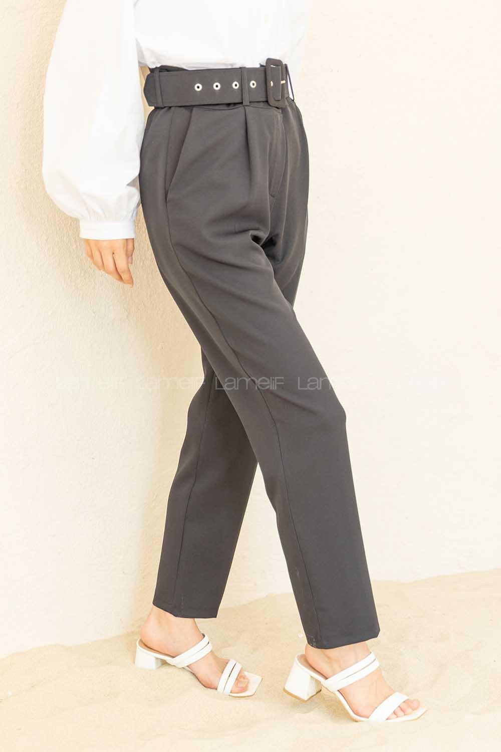 Modalamelif Geniş Kemerli Havuç Pantolon Siyah