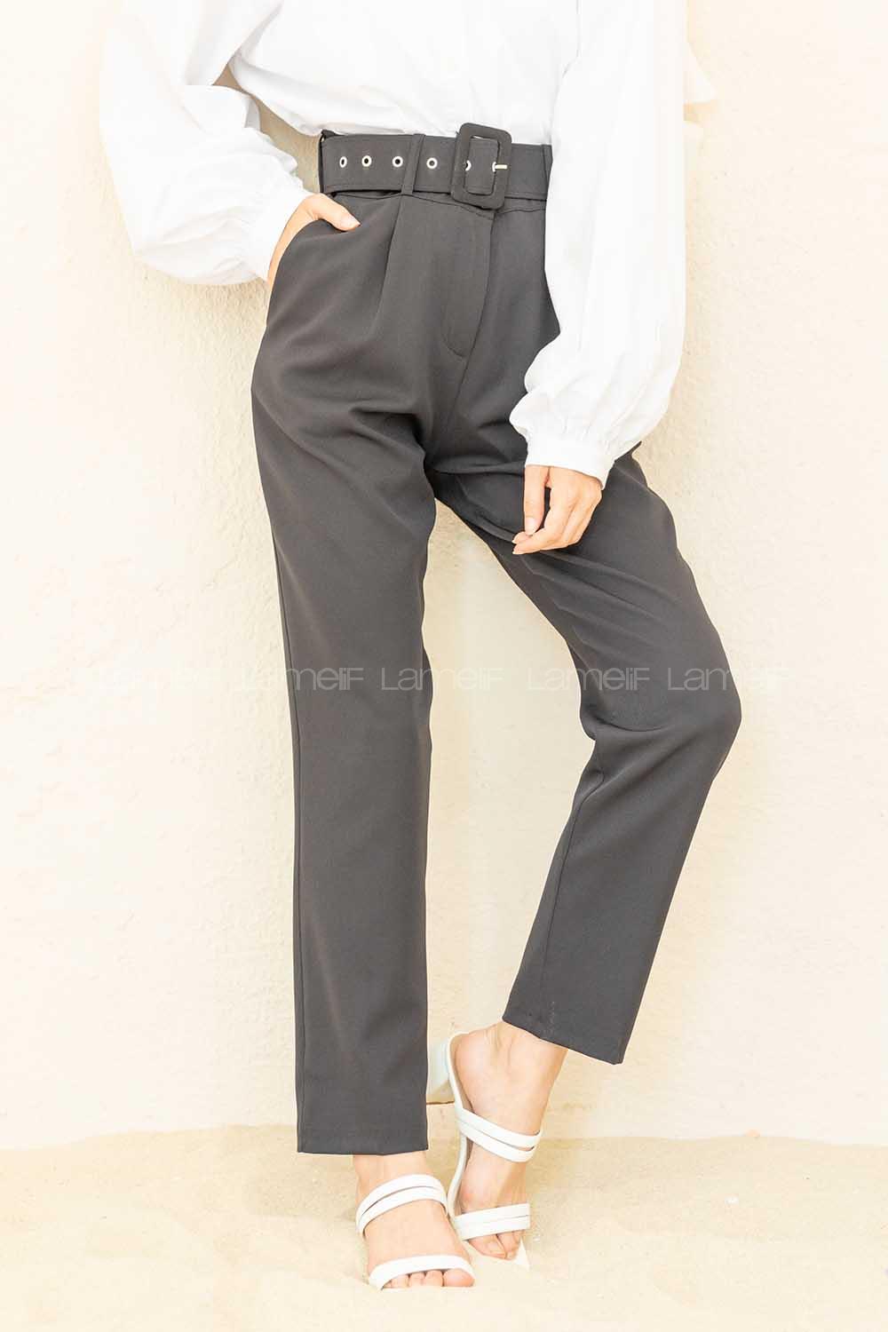 Modalamelif Geniş Kemerli Havuç Pantolon Siyah