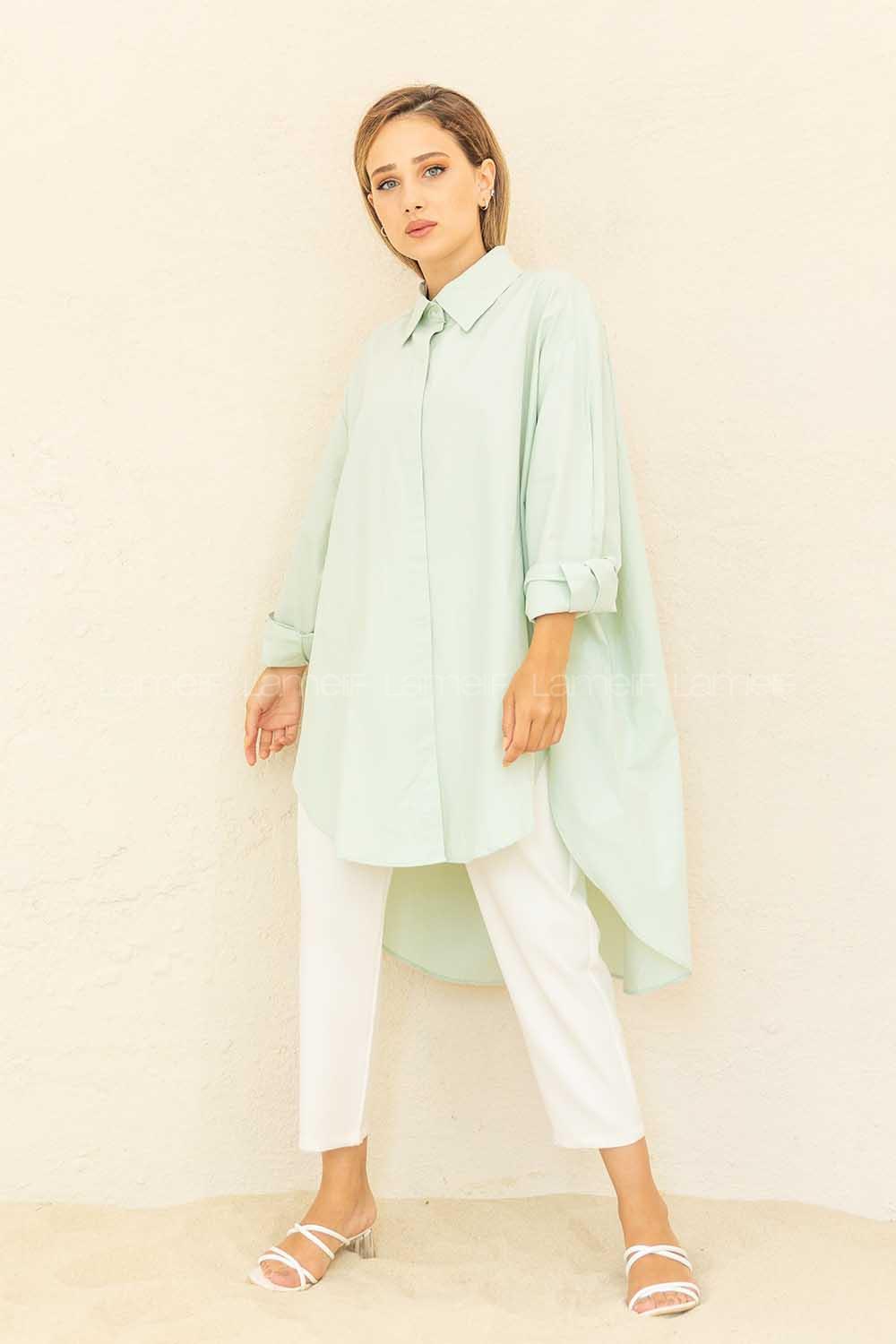 Modalamelif Gizli Düğmeli Gömlek Çağla Yeşili