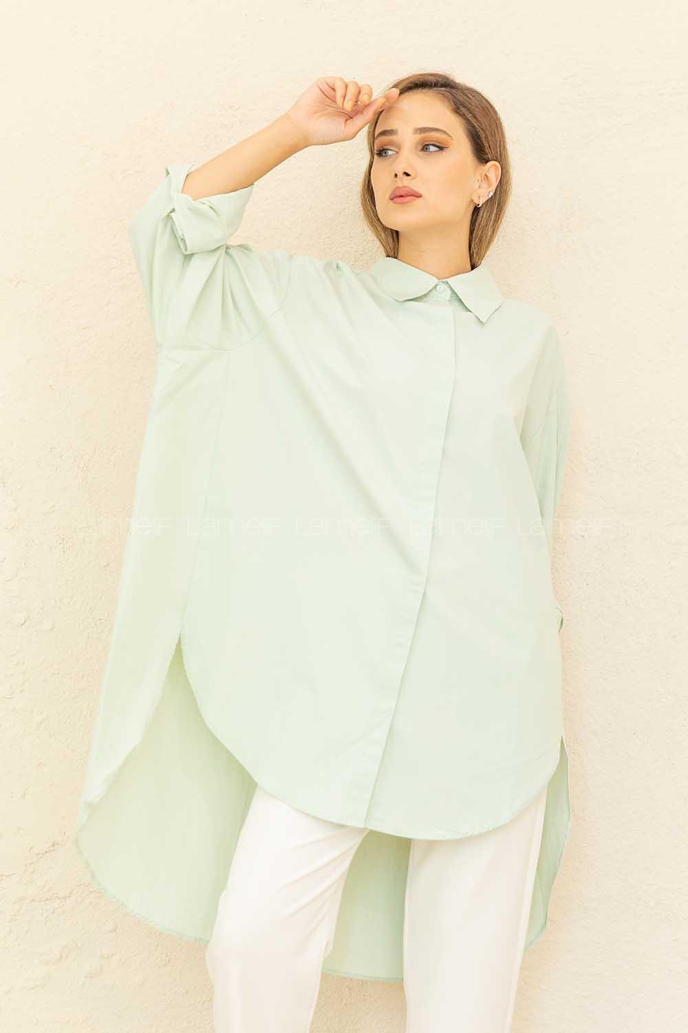 Modalamelif Gizli Düğmeli Gömlek Çağla Yeşili