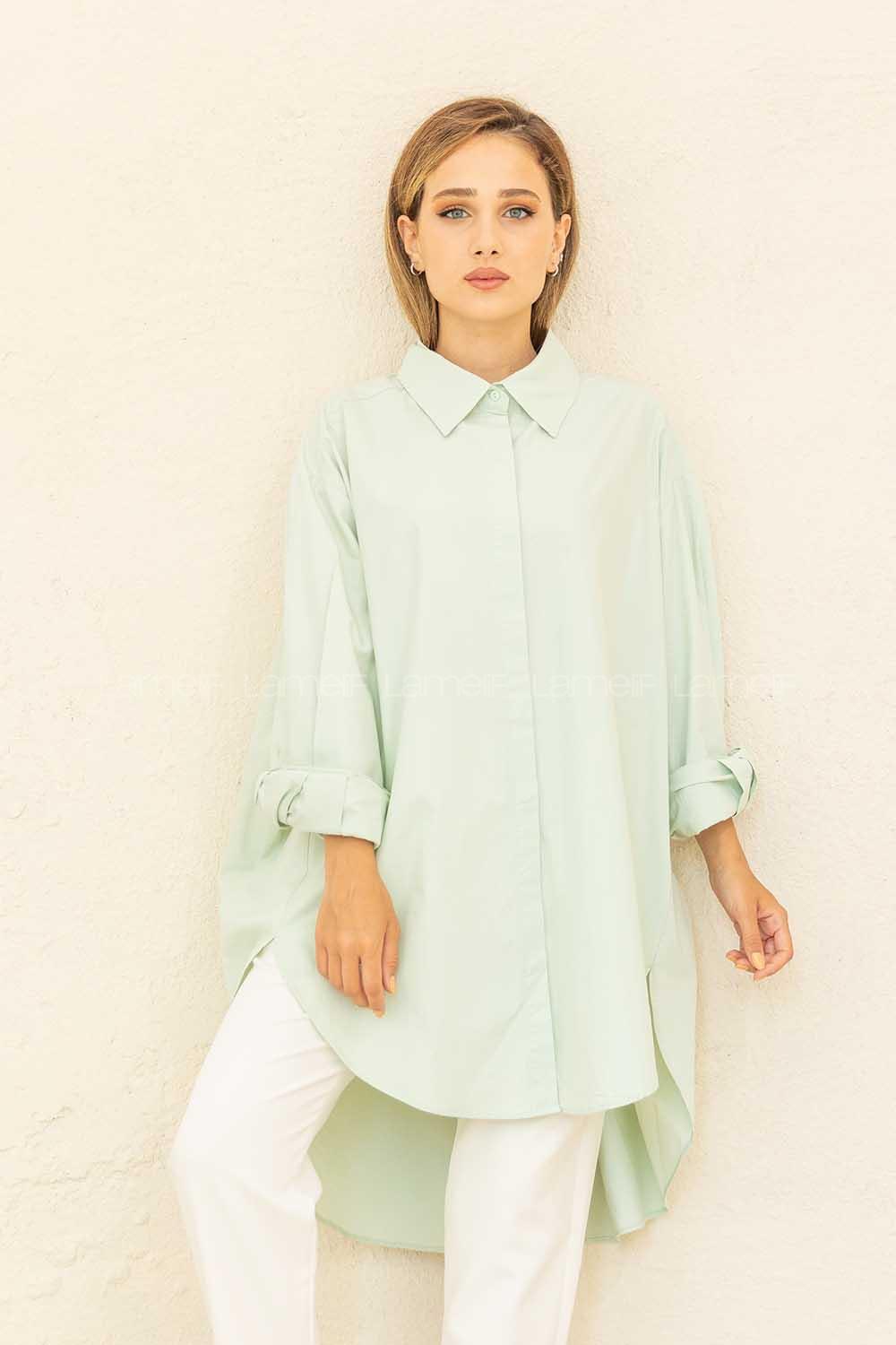 Modalamelif Gizli Düğmeli Gömlek Çağla Yeşili