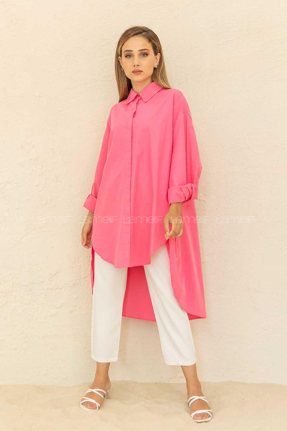 Modalamelif Gizli Düğmeli Gömlek Koyu Pembe