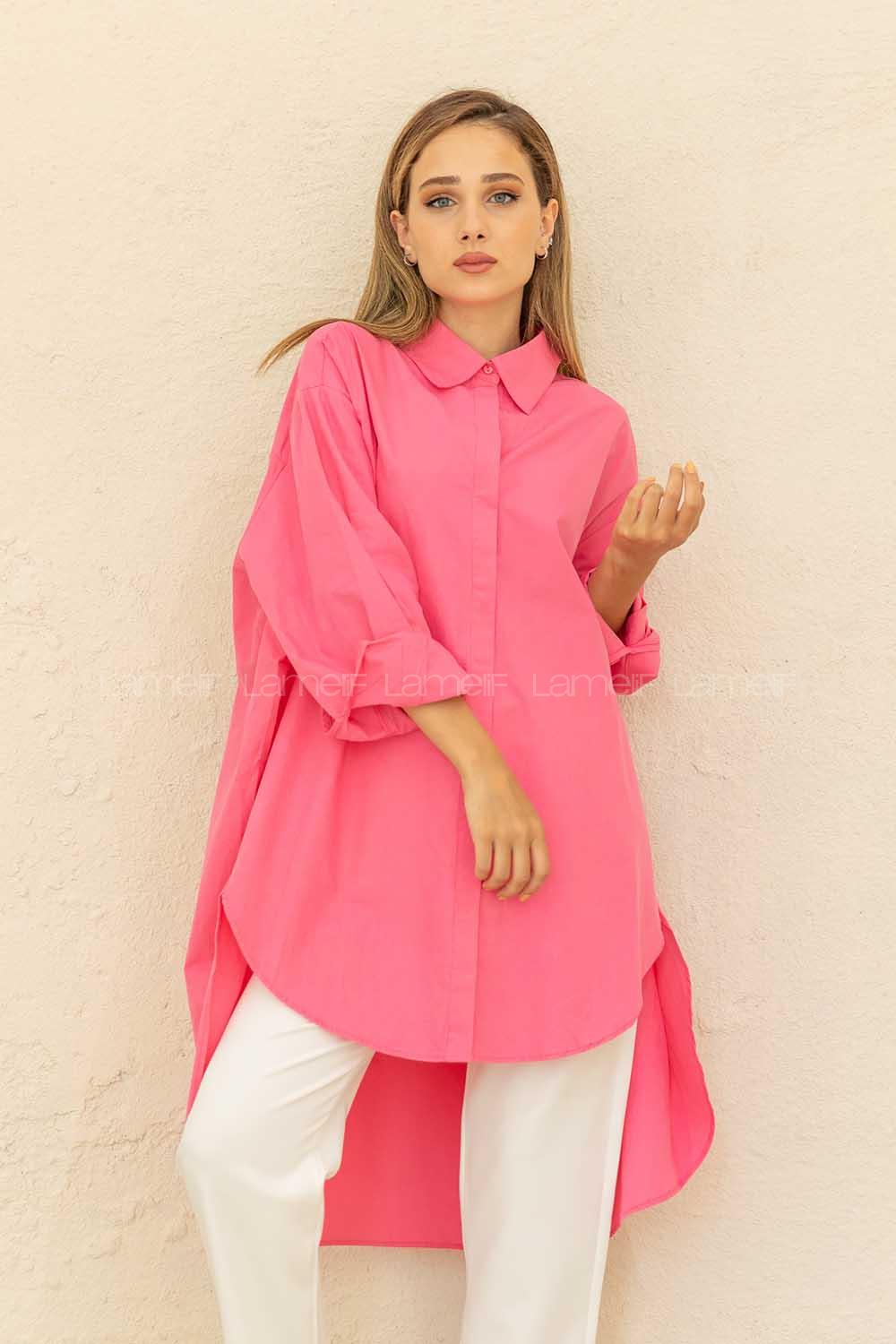 Modalamelif Gizli Düğmeli Gömlek Koyu Pembe
