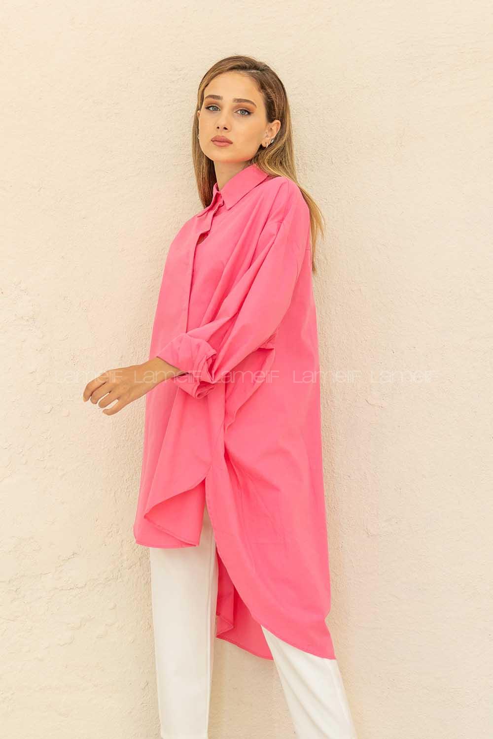 Modalamelif Gizli Düğmeli Gömlek Koyu Pembe