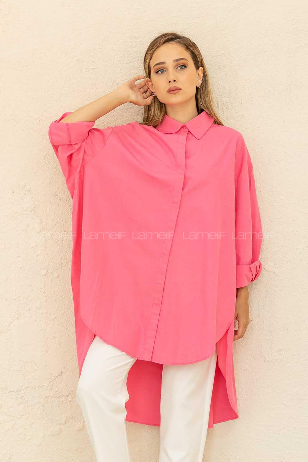 Modalamelif Gizli Düğmeli Gömlek Koyu Pembe
