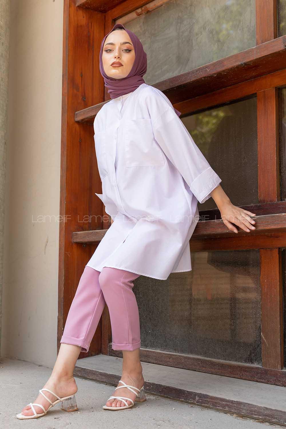 Modalamelif Hakim Yaka Çift Cepli Tunik Beyaz