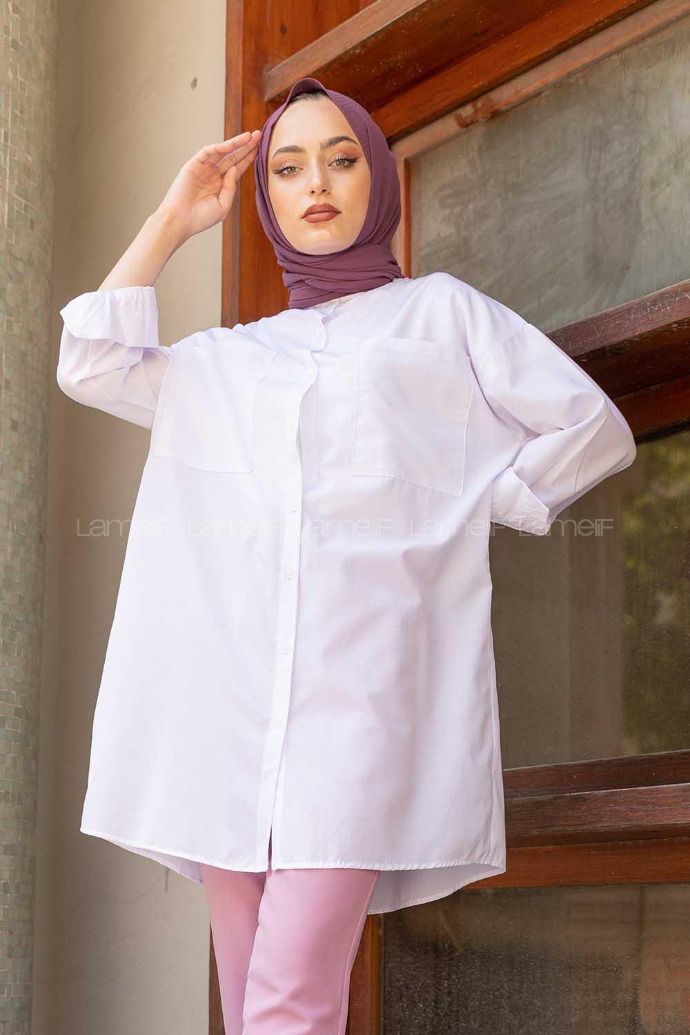 Modalamelif Hakim Yaka Çift Cepli Tunik Beyaz
