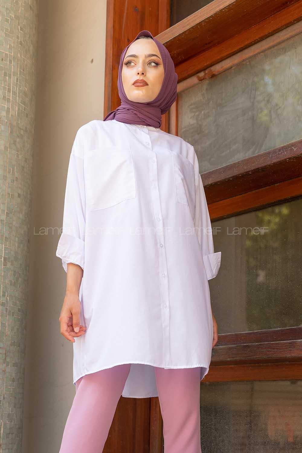 Modalamelif Hakim Yaka Çift Cepli Tunik Beyaz