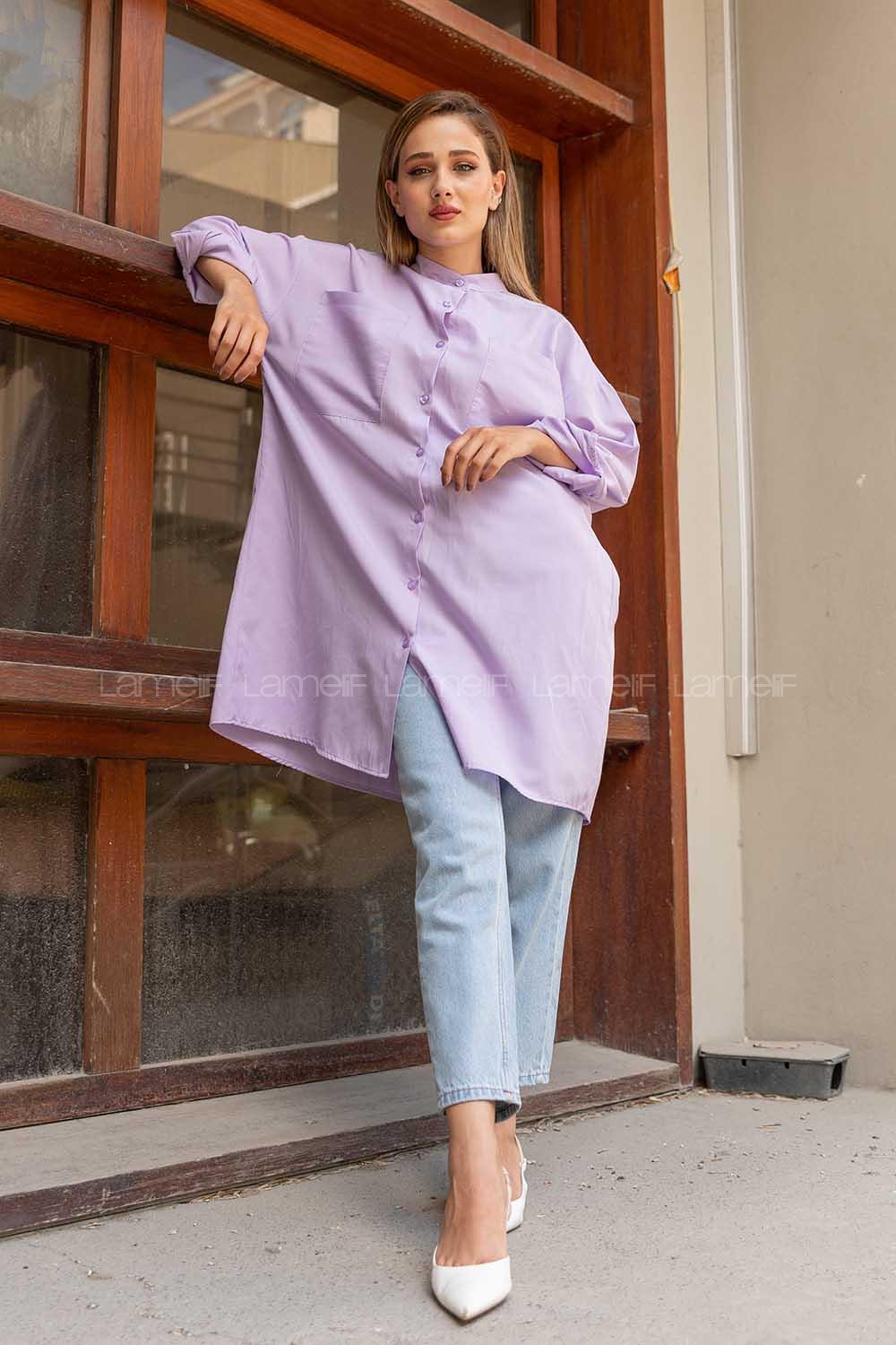Modalamelif Hakim Yaka Çift Cepli Tunik Lila