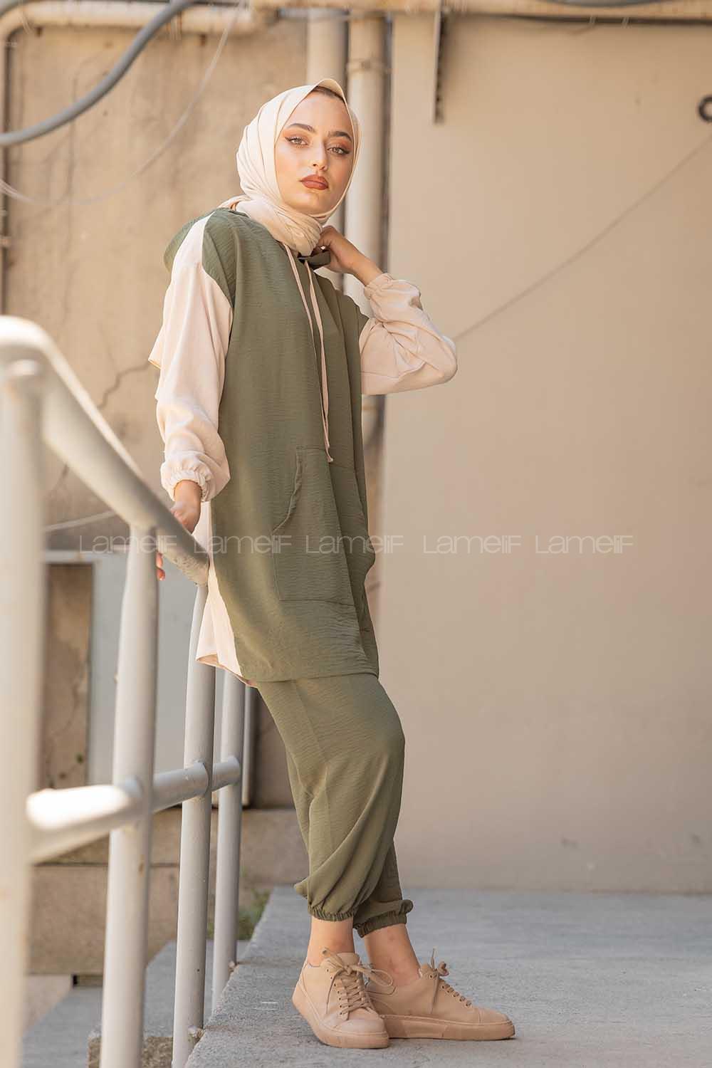 Modalamelif Kapşonlu Spor Takım Haki