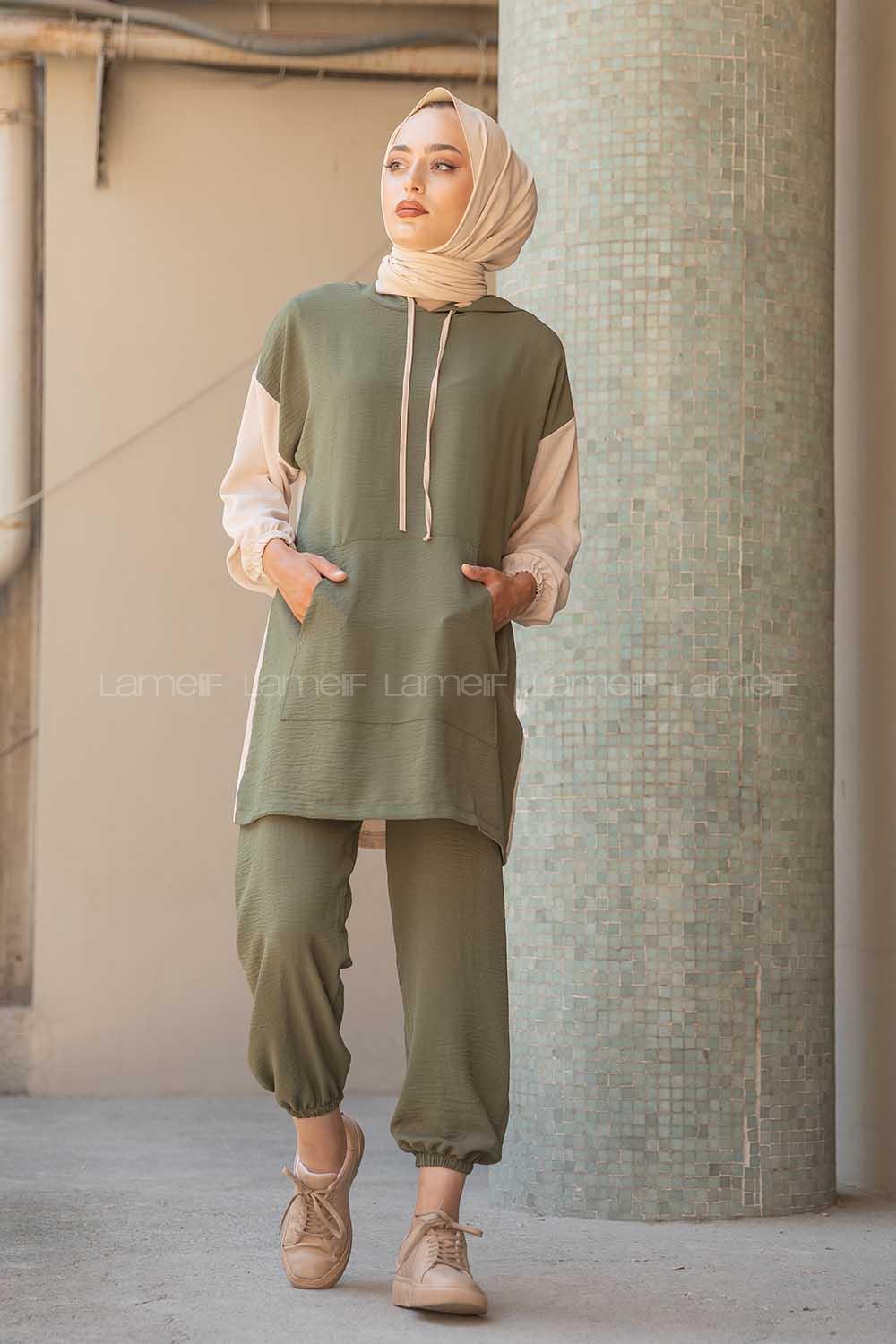 Modalamelif Kapşonlu Spor Takım Haki