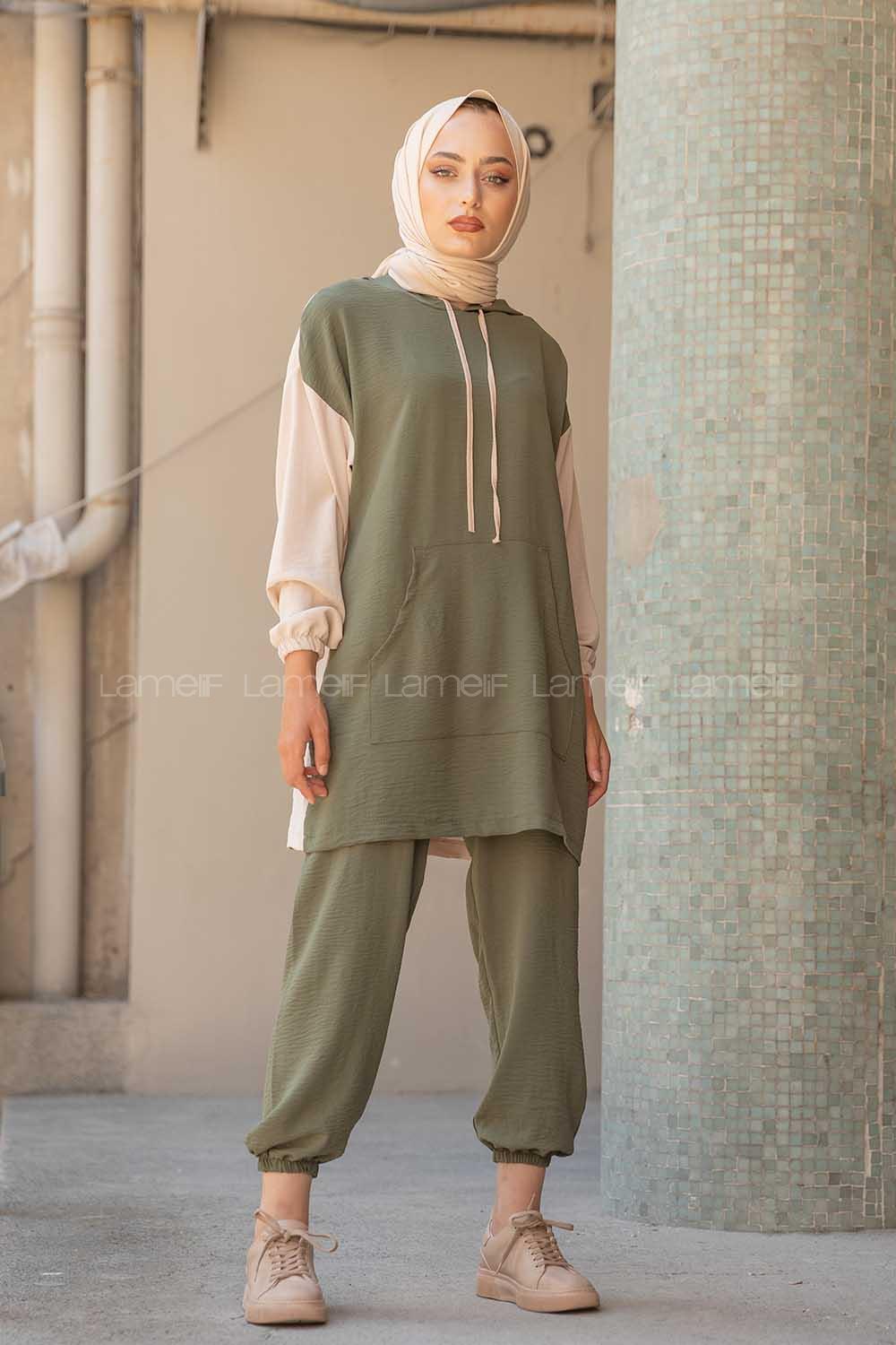 Modalamelif Kapşonlu Spor Takım Haki