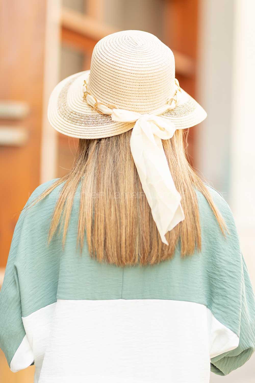 Modalamelif Lora Fularlı Hasır  Şapka Krem