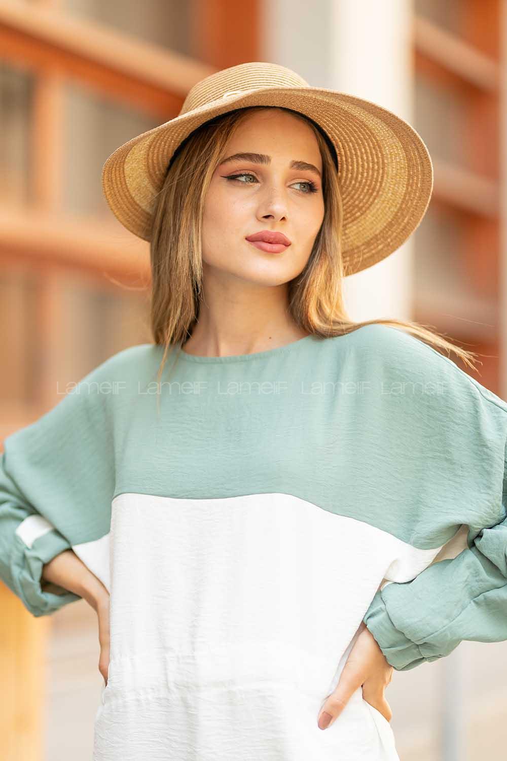 Modalamelif Lora Fularlı Hasır  Şapka Vizonrengi