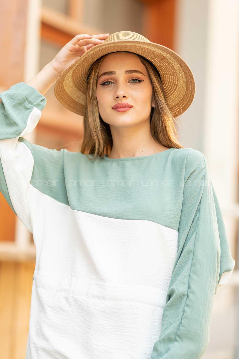 Modalamelif Lora Fularlı Hasır  Şapka Vizonrengi