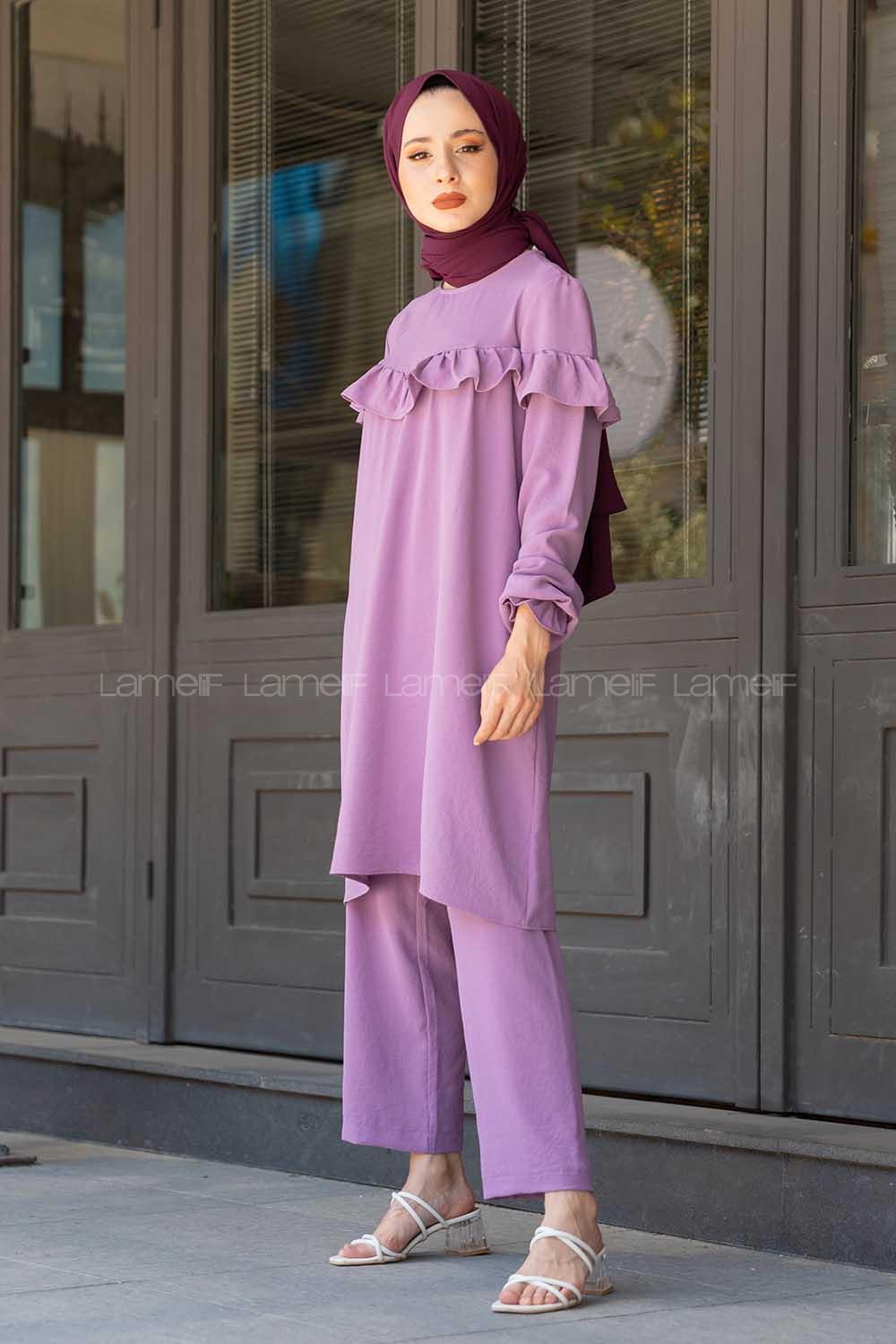 Modalamelif Önü Fırfırlı İkili Ayrobin Takım Lila