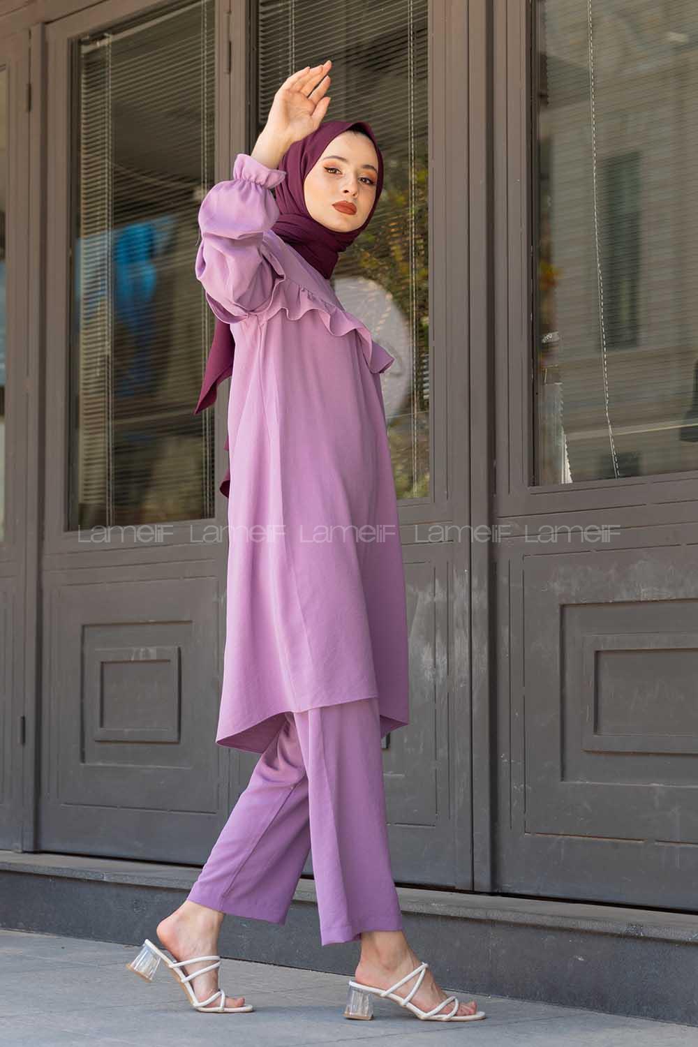 Modalamelif Önü Fırfırlı İkili Ayrobin Takım Lila