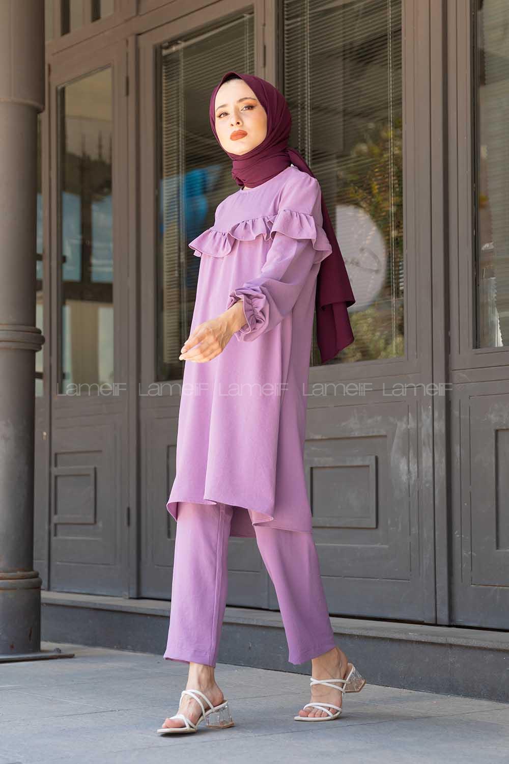 Modalamelif Önü Fırfırlı İkili Ayrobin Takım Lila