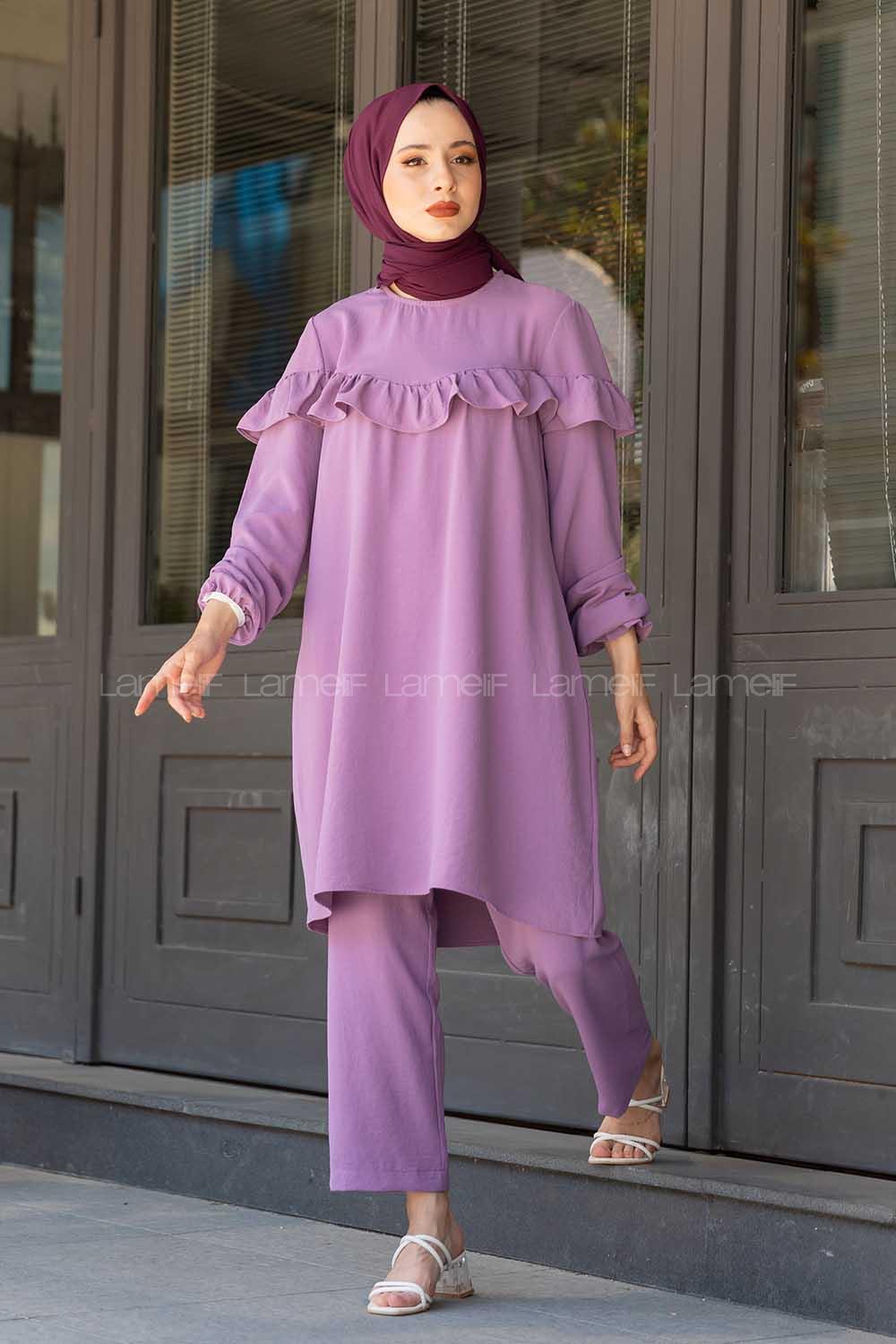 Modalamelif Önü Fırfırlı İkili Ayrobin Takım Lila