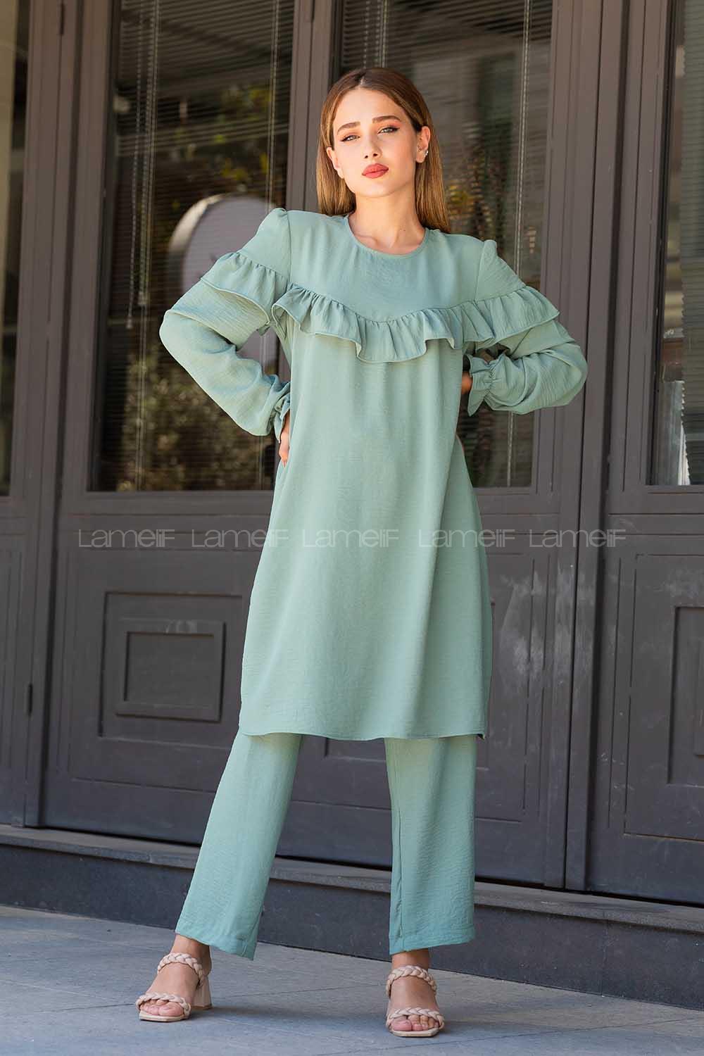 Modalamelif Önü Fırfırlı İkili Ayrobin Takım Mint Yeşili