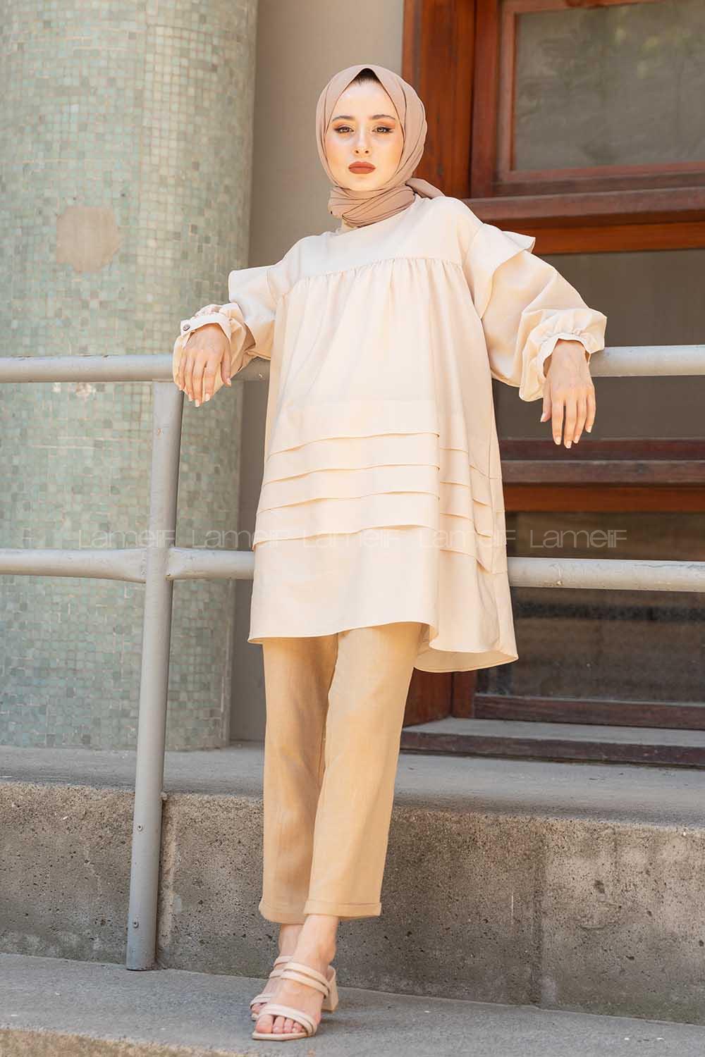 Modalamelif Önü Katlı Salaş Tunik Bej