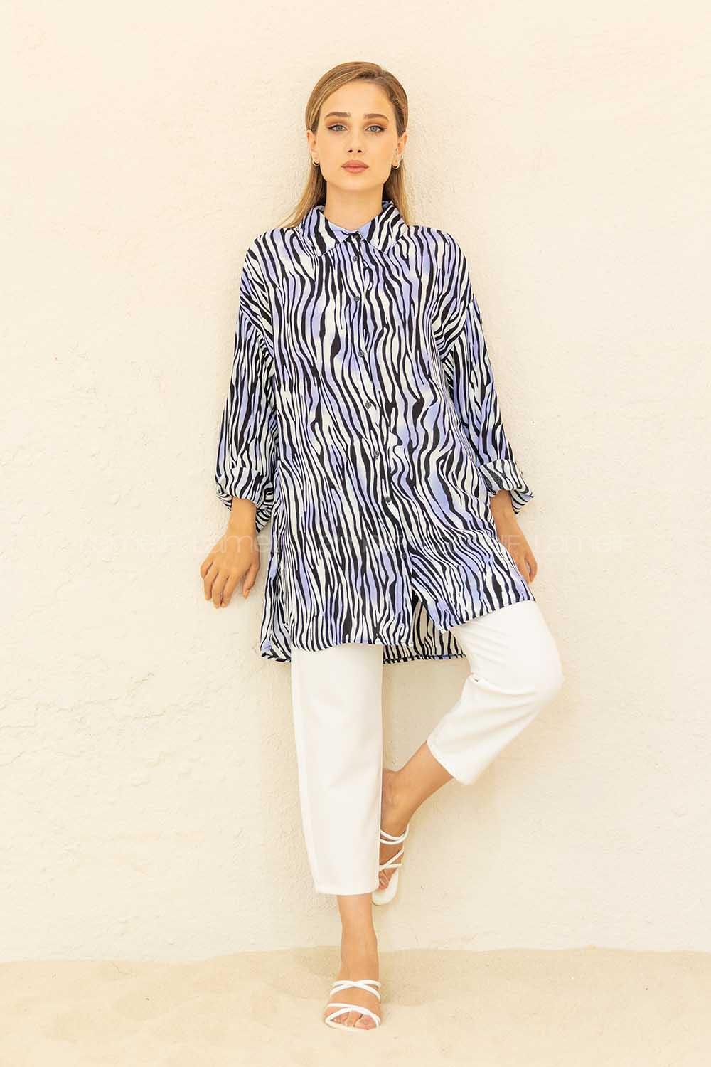 Modalamelif Zebra Desen Gömlek Mavi