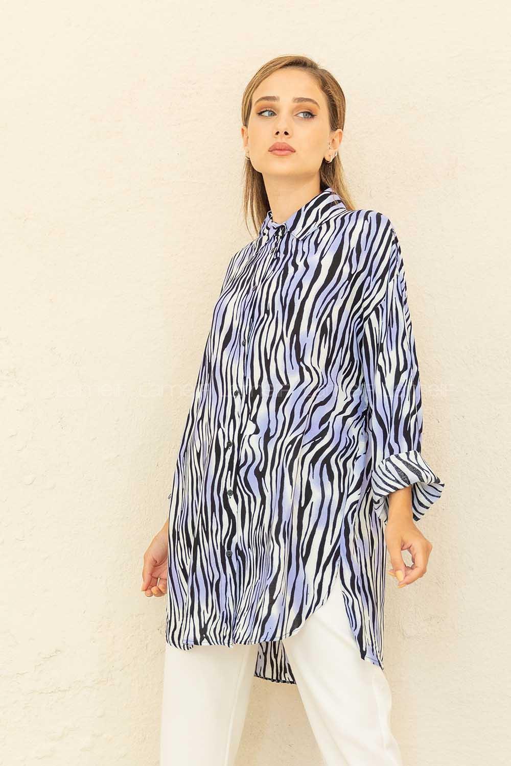 Modalamelif Zebra Desen Gömlek Mavi