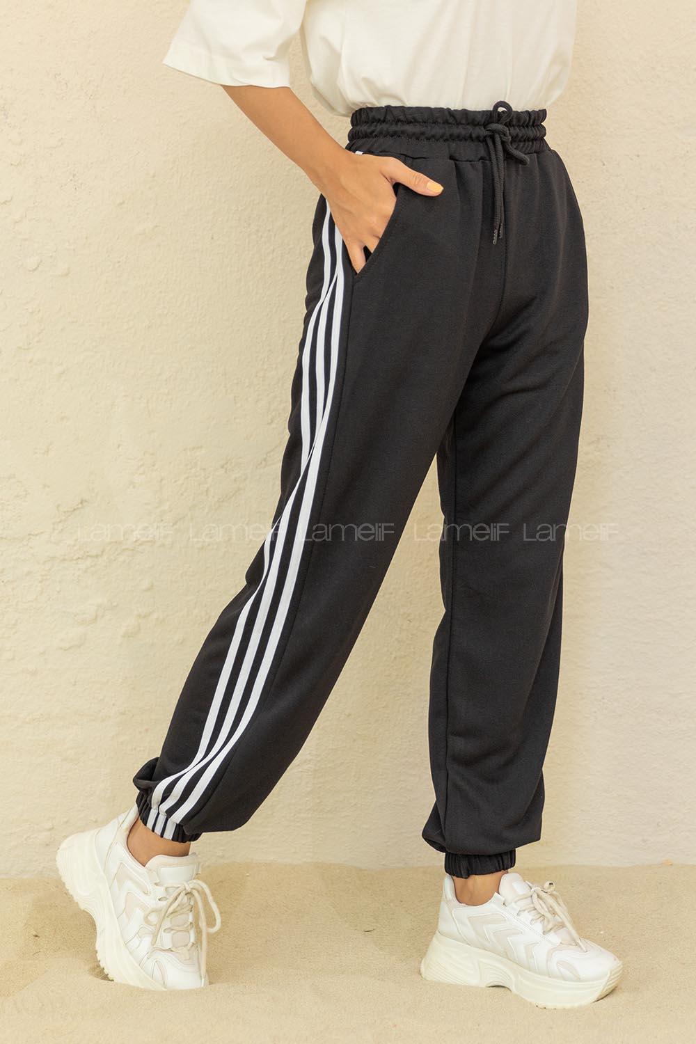 Modalamelif Bel Ve Paça Lastikli Şeritli Eşofman Siyah