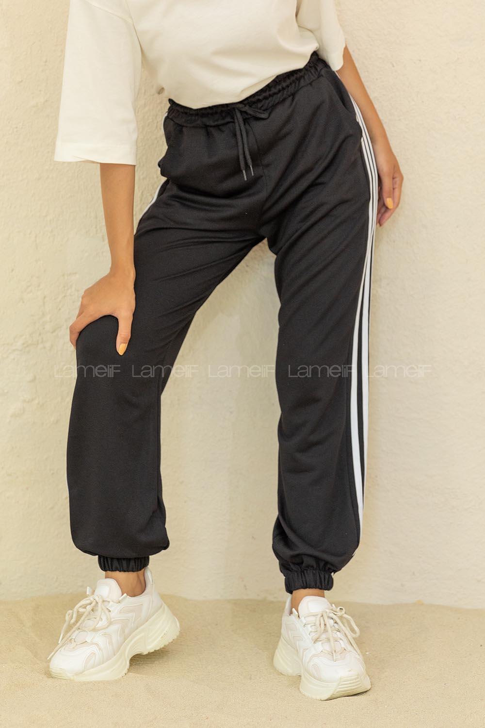 Modalamelif Bel Ve Paça Lastikli Şeritli Eşofman Siyah