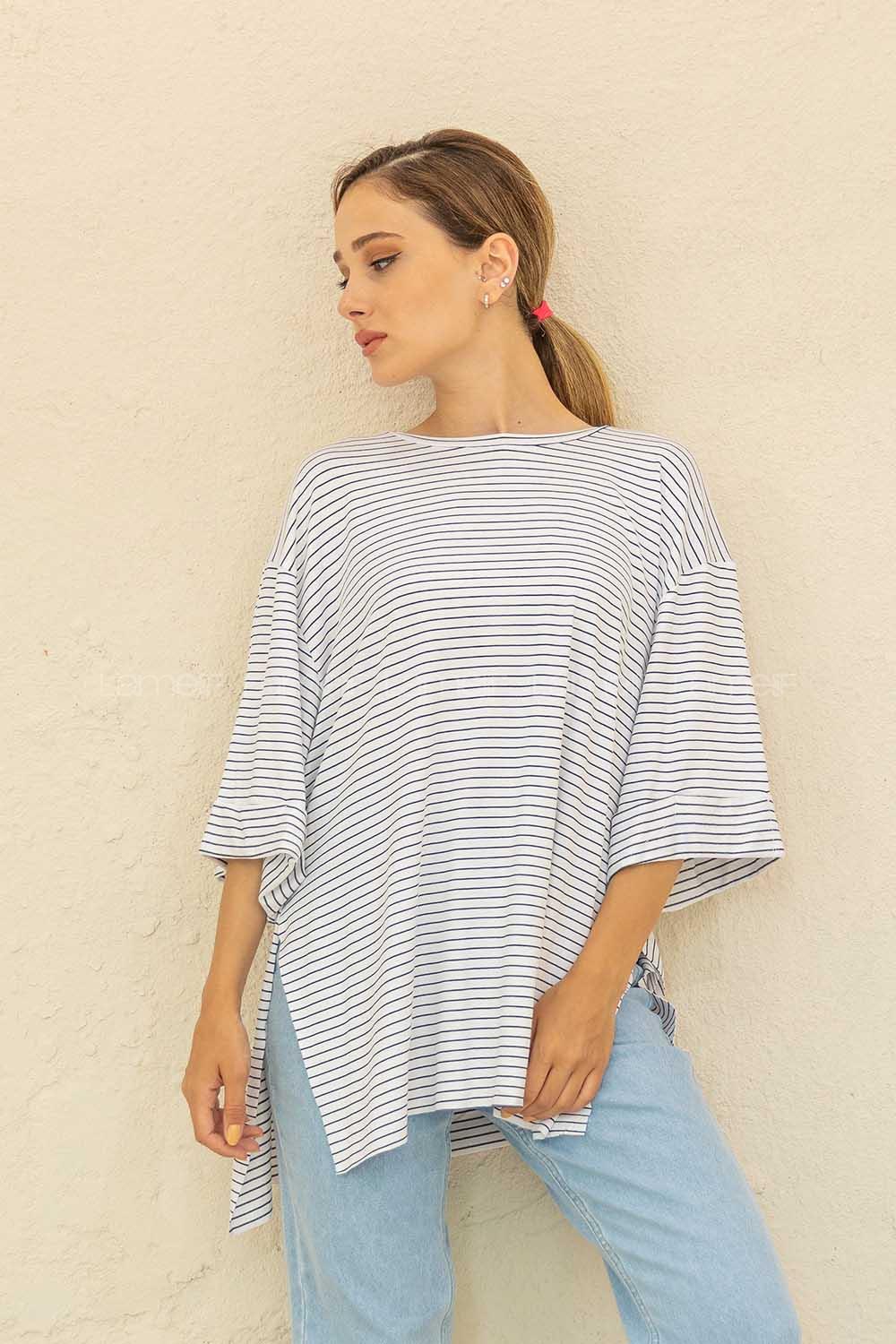 Modalamelif Çizgili T-Shirt Beyaz