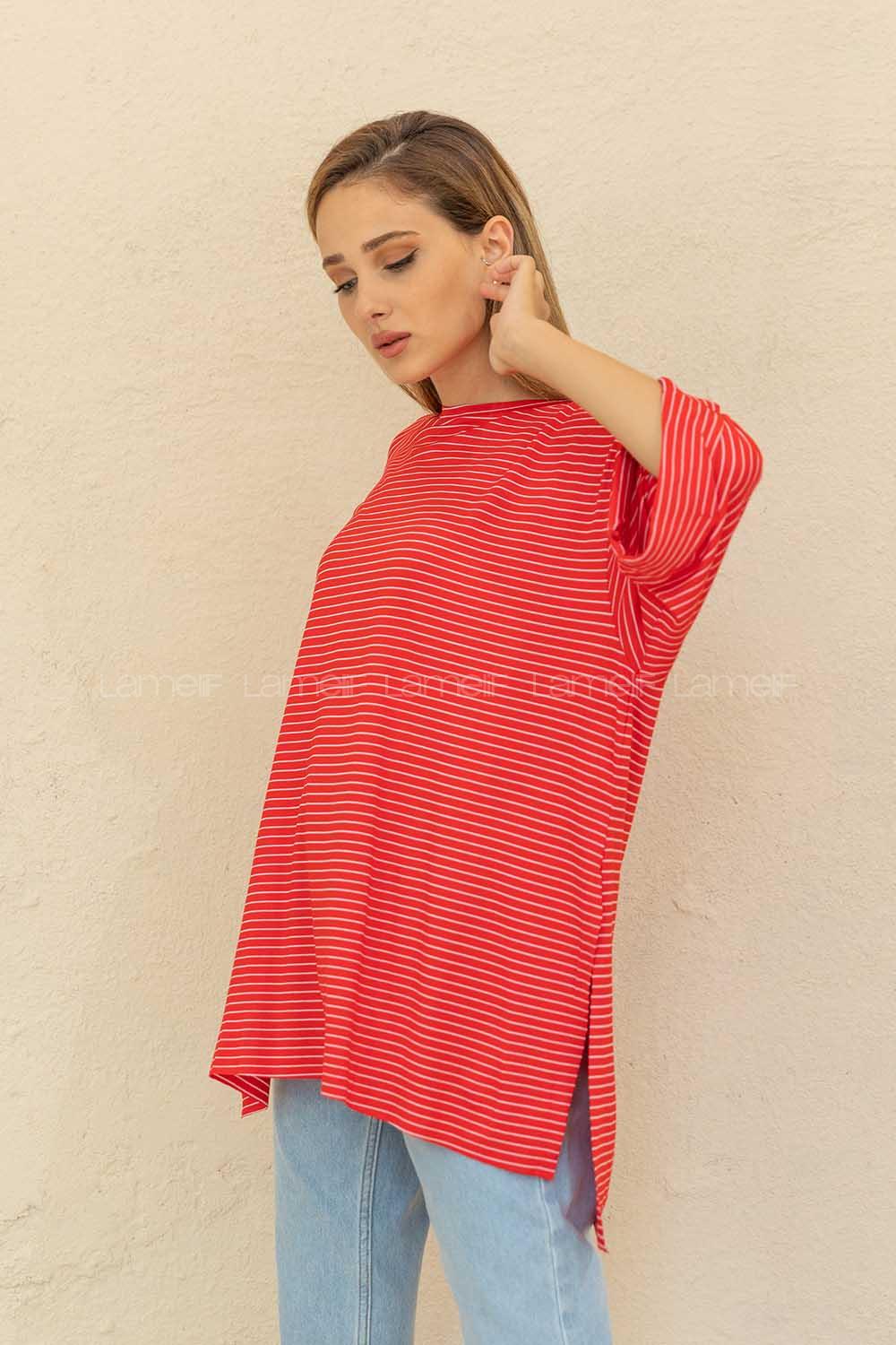 Modalamelif Çizgili T-Shirt Kırmızı