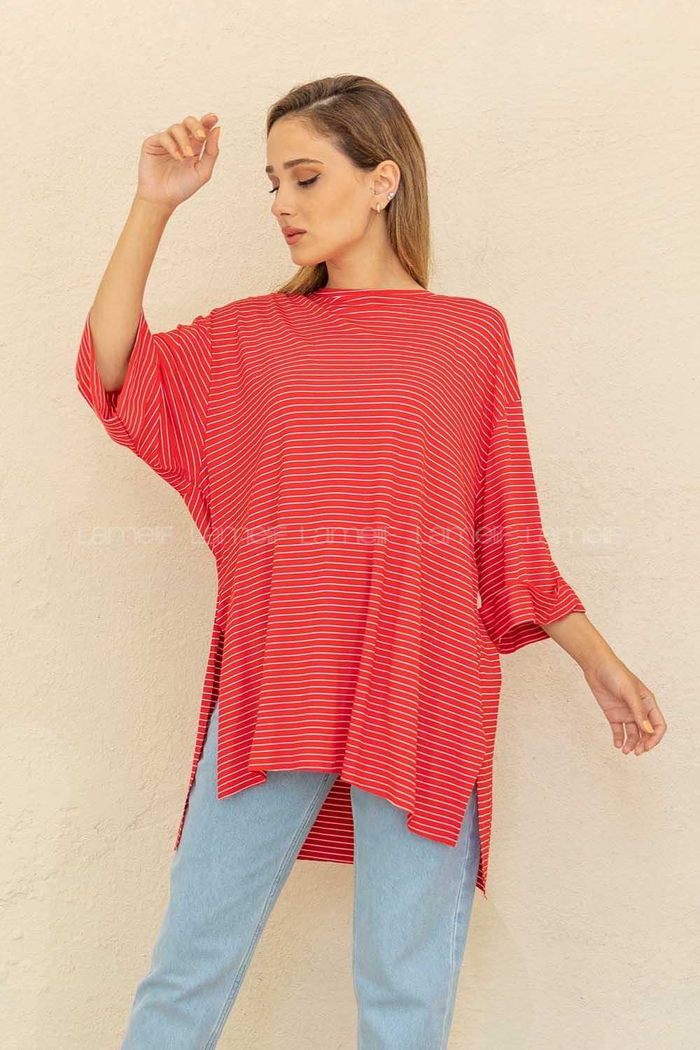 Modalamelif Çizgili T-Shirt Kırmızı