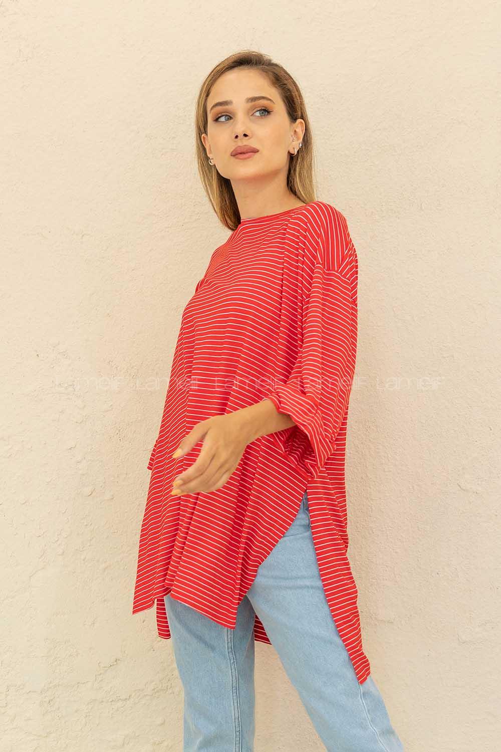 Modalamelif Çizgili T-Shirt Kırmızı