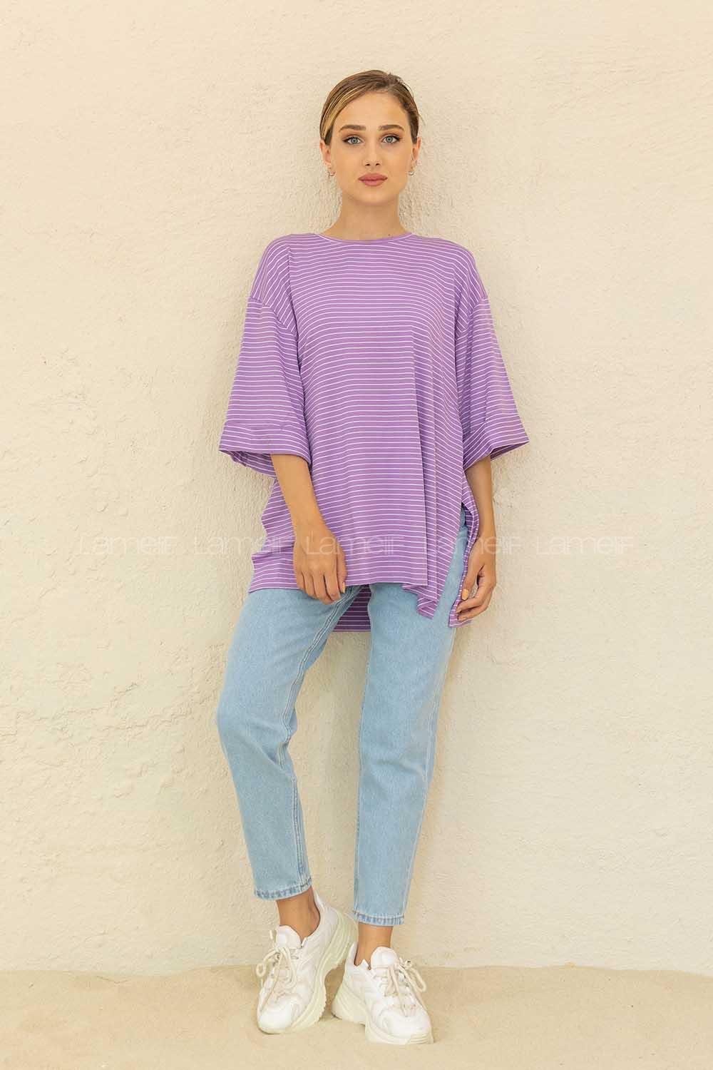 Modalamelif Çizgili T-Shirt Lila