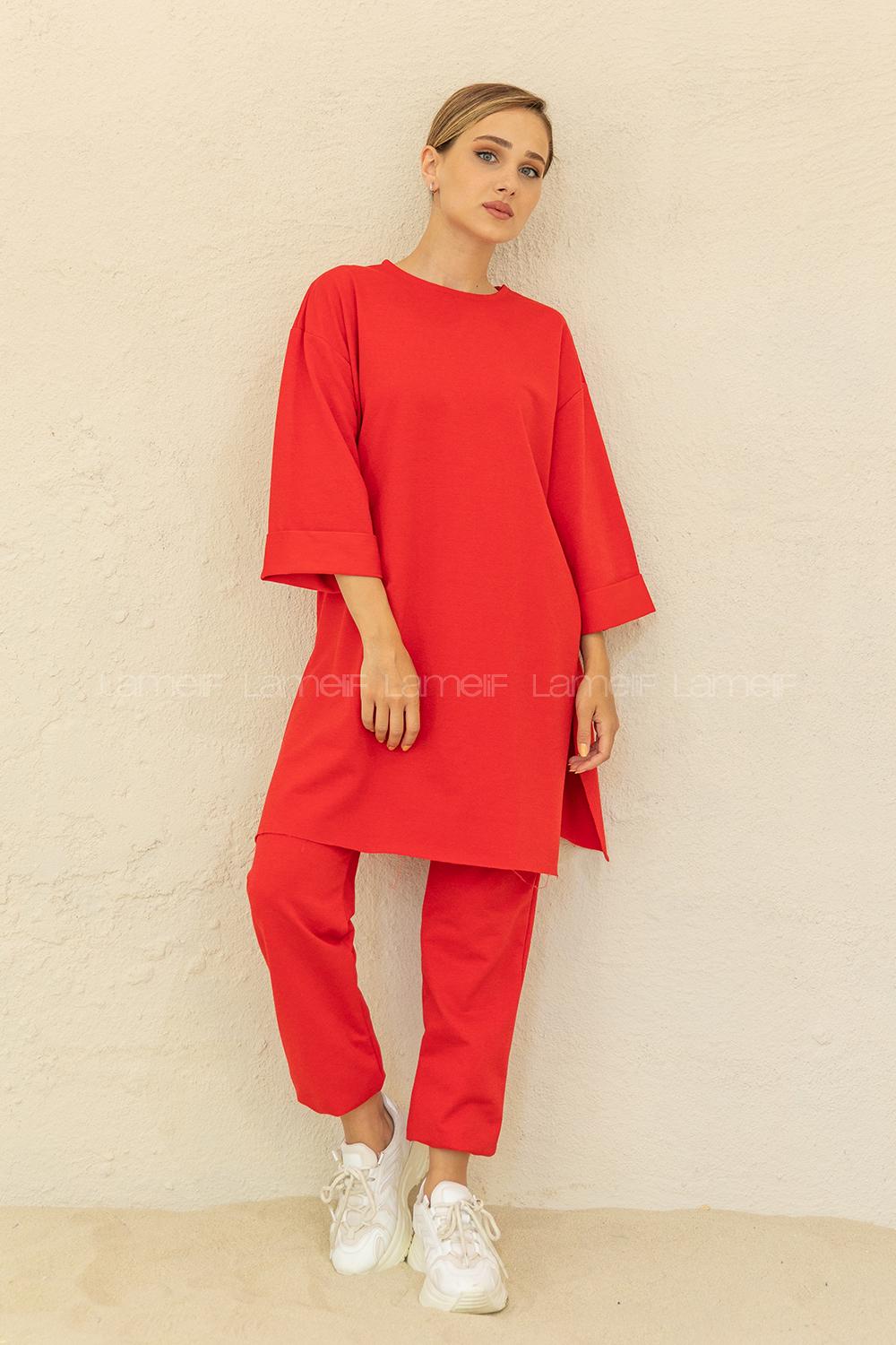 Modalamelif Düşük Kol İkili Takım Kırmızı