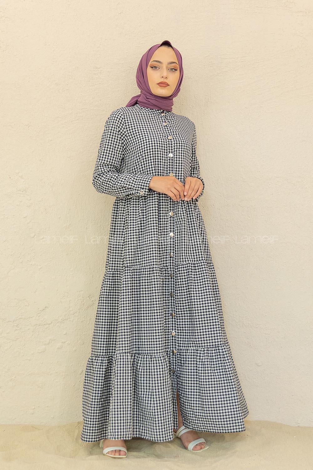 Modalamelif Eteği Fırfırlı Pötikare Elbise Siyah