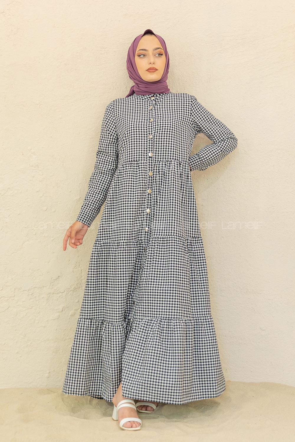 Modalamelif Eteği Fırfırlı Pötikare Elbise Siyah