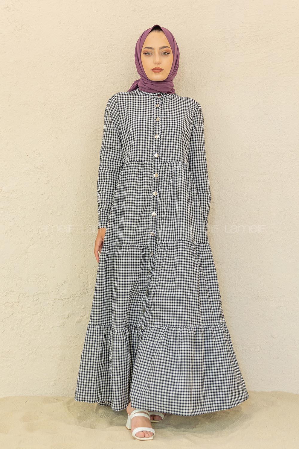 Modalamelif Eteği Fırfırlı Pötikare Elbise Siyah