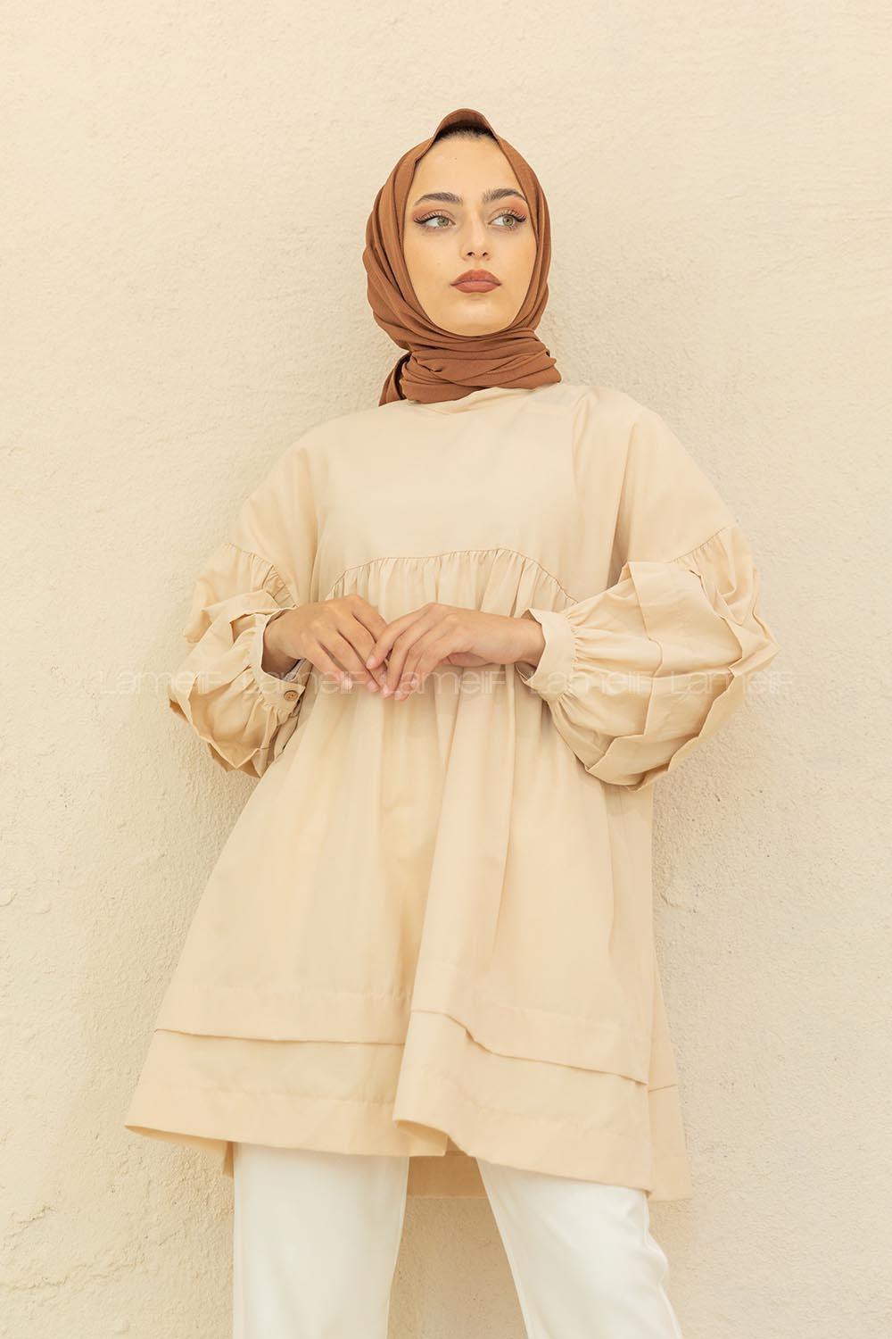 Modalamelif Kol Fırfırlı Tunik Krem