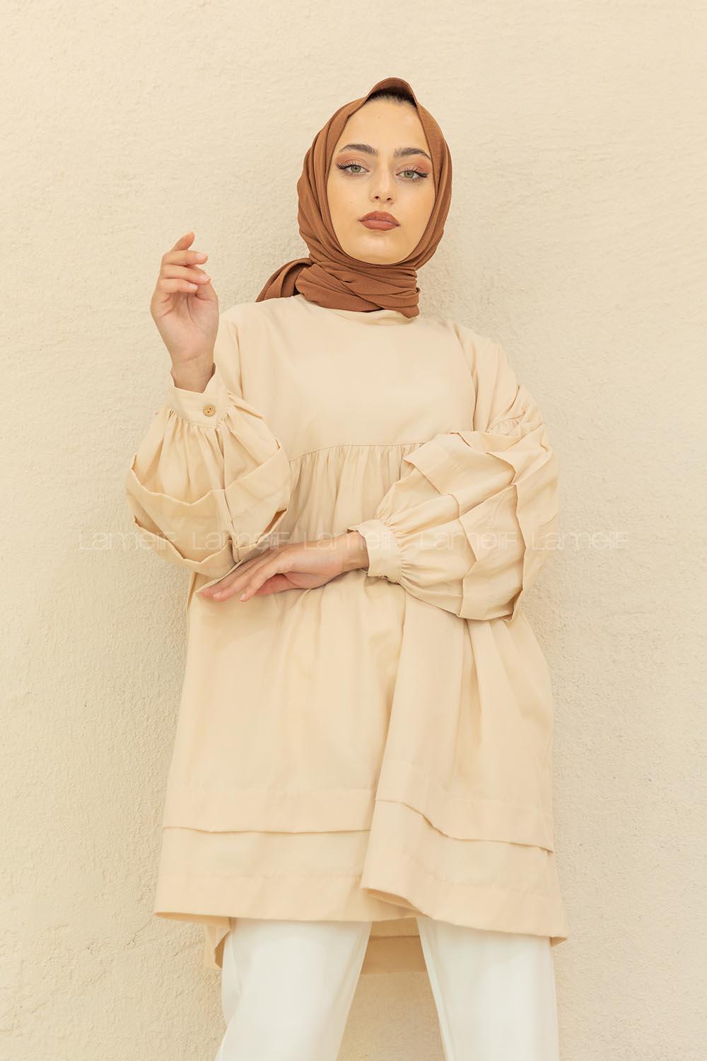 Modalamelif Kol Fırfırlı Tunik Krem