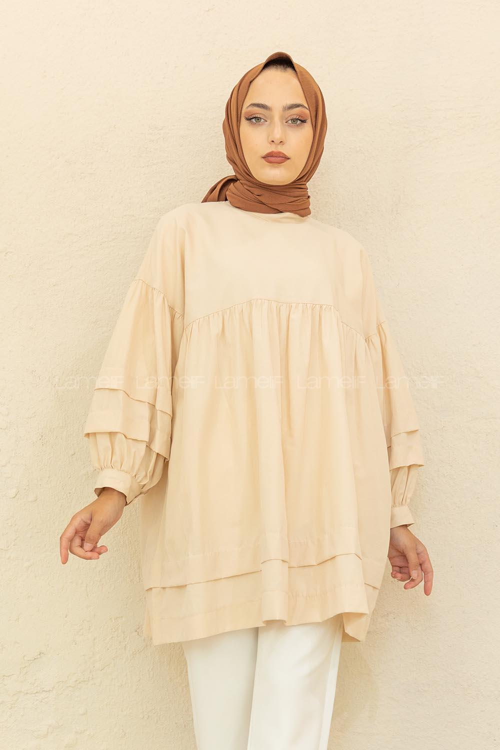 Modalamelif Kol Fırfırlı Tunik Krem