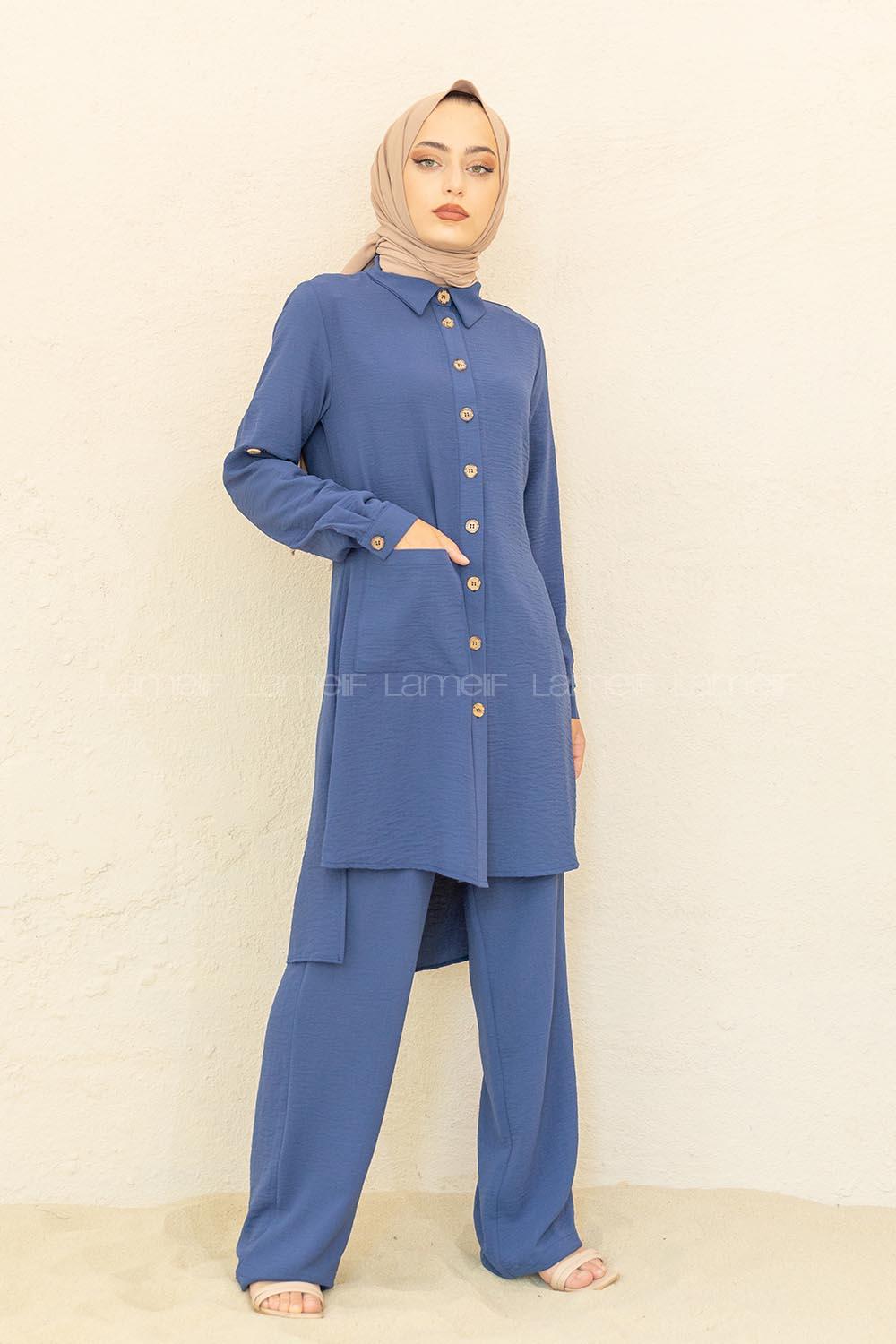 Modalamelif Önü Düğmeli İkili Ayrobin Takım İndigo